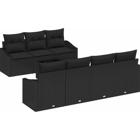 Maison Exclusive - Juego de Sofá con cojín 8 pcs Negro ratán sint