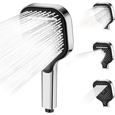 Pommeau de Douche Carré, 3 Modes Pommeau de Douchette à Main Pommeaux de Douches à Pression Renforcée, Large Panneau (120 mm), Pommeaux de Douche Economie pour la Salle de Bain (1/5)