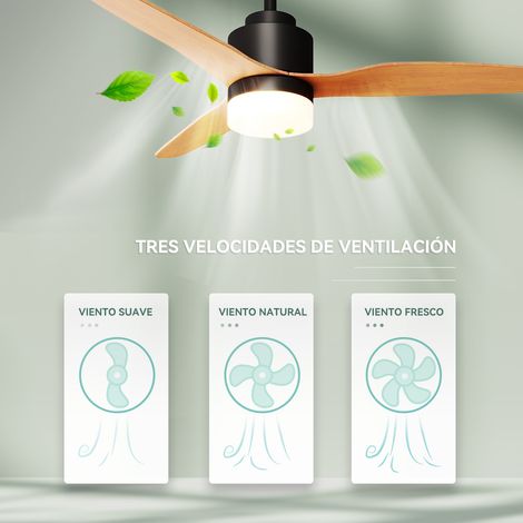 SONNI Ventilador de Techo con Luz Regulable y Mando a Distancia,Ventilador techo Silencioso con 3 Aspas de ABS,Acabado en Negro y Madera (1/5)