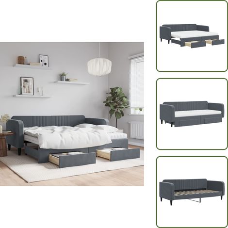 Tagesbett Ausziehbar mit Schubladen Dunkelgrau 90x200 cm Samt - Ausziehbares Tagesbett - Ausziehbare Tagesbetten - Schlafbett - Gästebett (1/5)