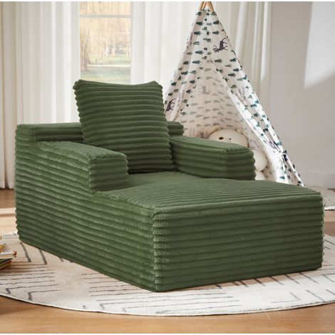 Sofá chaise longue, de corduroy, sin montaje, con espuma de alta densidad y muelles ensacados, verde (1/5)