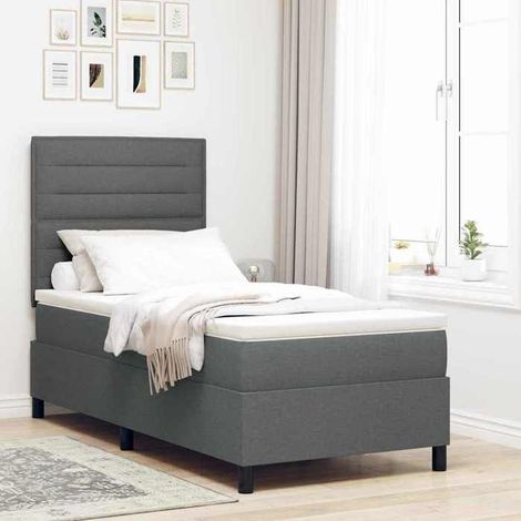 Lit à ressorts avec matelas - FAF7291712457586 - 80 x 200 cm - Gris foncé tissu - Hauteur réglable 118-128 cm (1/5)