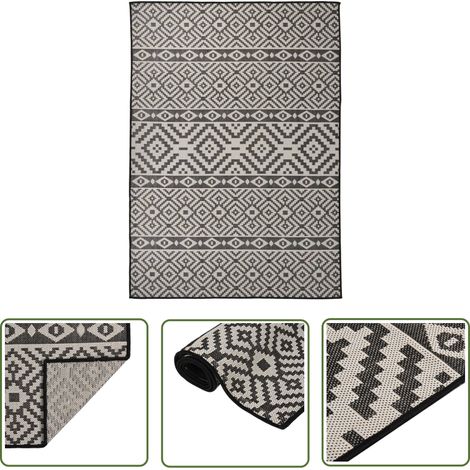 Tapis extérieur à tissage plat Terrasse Salon Cuisine - Tapis de jardin 120x170 cm Rayures noires BV885906 - BonneVie (1/5)