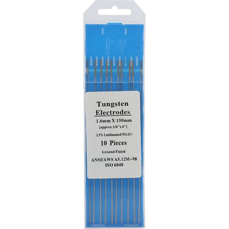 Lot de 10 électrodes TIG en tungstène au lanthane WL15 pour soudage acier et alliages métalliques (Ø1,6mm x 150mm) (1/5)
