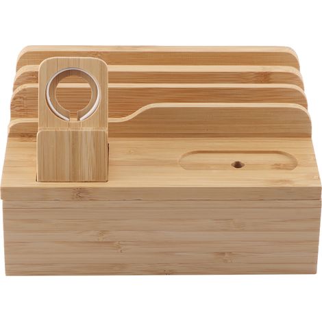 Bambus-Ladeablage mit Aufbewahrungsmöglichkeit für Handys, Uhren und mehr – ideal für Zuhause und Büro (1/5)