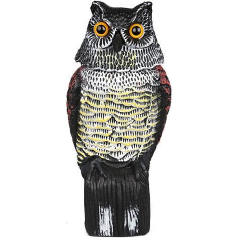 Espantapájaros con forma de búho para jardín y exteriores: ahuyenta palomas y pájaros, funciona sin pilas y gira la cabeza con el viento. (1/5)