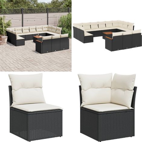Salon de jardin avec coussins 14 pcs noir résine tressée - Ensemble Salon De Jardin - Mobilier Extérieur - Jardin Design - Chaise Lounge - Table Basse - Home & Living (1/5)