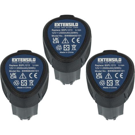EXTENSILO 3x Akku kompatibel mit Ryobi RCD12011L, RMT12011L, RRS12011L, R12DD-L13S, R12DD-LL13S, RCD12012L Elektrowerkzeug (2500 mAh, Li-Ion, 12 V)