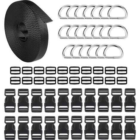 20 pièces Boucles en Plastiques pour Sangle, 25 mm Boucle Plastique Latéra Clip Fermoir pour Sangle Accessoires de Sac à Dos, Tente, Sac à Dos Enfant, Collier de Chien (Noir) (1/5)