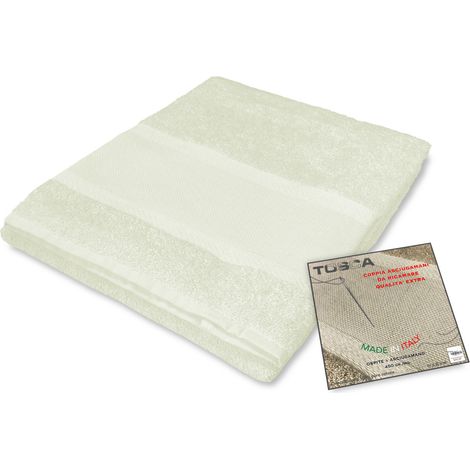 LOT DE 1 SERVIETTE de toilette + 1 SERVIETTE invité TOSCA en éponge et TOILE AÏDA à BRODER AU POINT DE CROIX Crème (1/4)