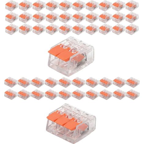 Lot de 50 connecteurs de câble 3 conducteurs et 2 fils, bornes de connexion 0,14 à 4 Mm² (24-12 awg), bornes à levier compatibles avec les bornes 3 broches, bornes de lustre et serre-câbles pour (1/5)