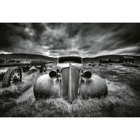 Papier peint panoramique voiture vieille | Tapisserie panoramique noir et blanc nature effet tempête vent | Papier peint panoramique salle à manger - 384 X 260 cm (8 pièces) (1/2)