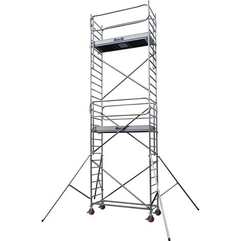 DUARIB - Échafaudage roulant aluminium Docker – Garde-corps monoblocs – Largeur 85 cm – Longueur 2,05 à 2,95 m – Hauteur 3,90 à 6,90 m - Hauteur de plateau 5,9 m - L 2,05 x l 0,85 m (1/3)
