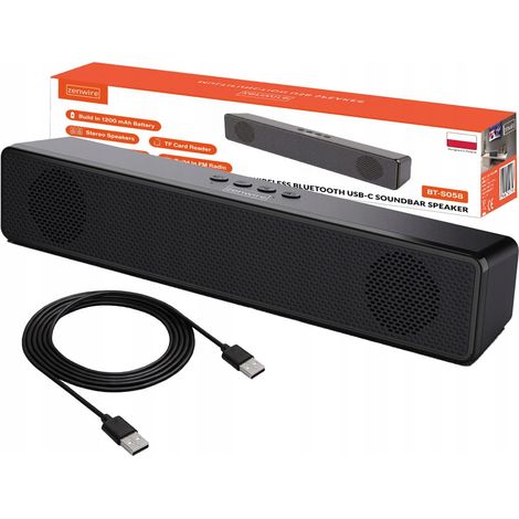 Mini barre de son portable Bluetooth avec radio FM sans fil, lecteur de carte SD, port USB et entrée auxiliaire Zenwire BT-S058