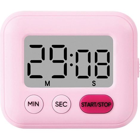 Minuteur magnétique LCD avec affichage clair et alarme puissante pour la cuisine, la pâtisserie, les devoirs, etc. (rose)