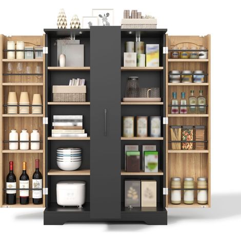 Buffet de cuisine Noir,meuble de rangement moderne,avec 2 portes,étagères réglables,78x35x120cm,MDF (1/5)