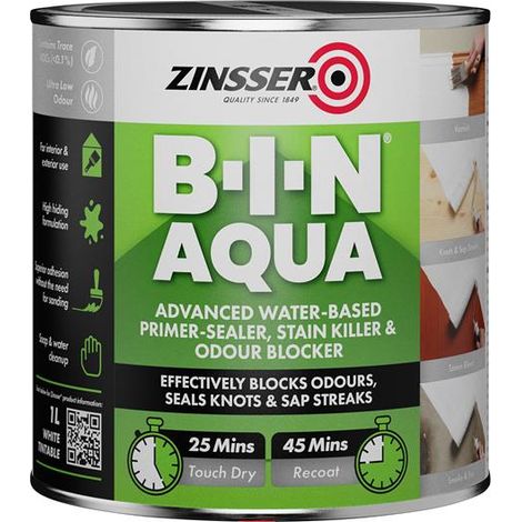 Zinsser Primer And Sealer 1 litre B-I-N Aqua For Odours Stains etc ZINBINA1L