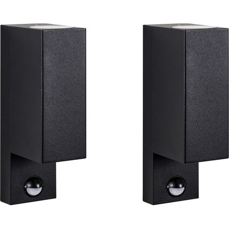 Set of 2 Outdoor Wall Lamps Black Aluminium with Motion Sensor Modern Outdoor Lighting LYNE (1/5)