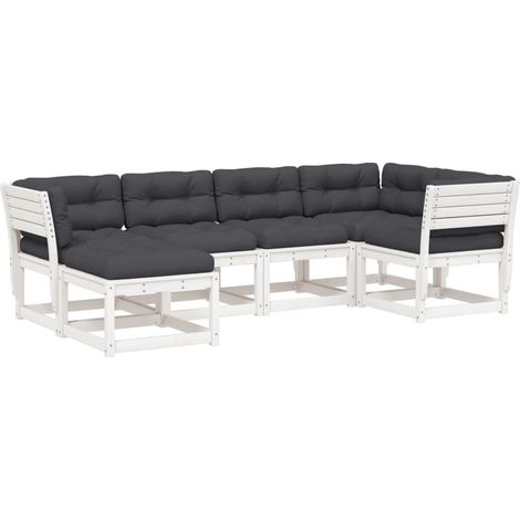 vidaXL Set Divani Giardino 6pz con Cuscini Bianco Legno Massello Pino (1/5)
