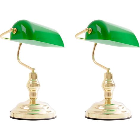 2x Nostalgie Antik Retro Banker Lampe Leuchte Schreibtischlampe Beleuchtung Antique grün