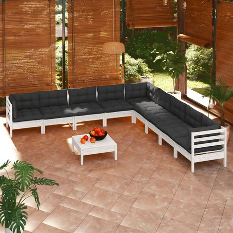 10-tlg. Garten-Lounge-Set mit Kissen Weiß Kiefer Massivholz vidaXL (1/5)