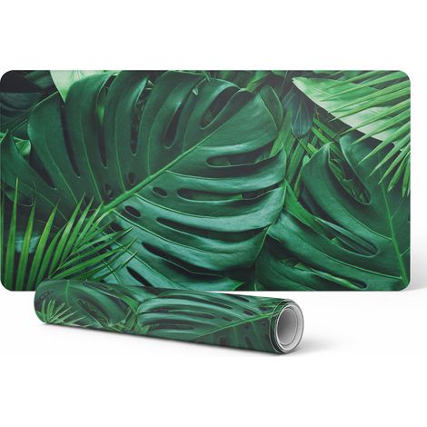 Alfombrilla protectora de vinilo para empresas y oficinas, dise帽o de hojas tropicales, 90x45 cm.