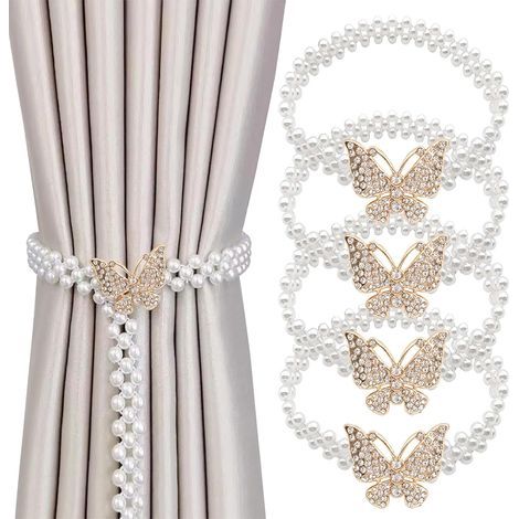 Embrasse pour Rideaux, 4 Pièces Embrasse Rideau Moderne Papillon Perle Rideau Boucle Embrase Rideaux Attache de Rideaux Embrase Rideaux pour Décoration de Maison Bureau Salon (1/5)