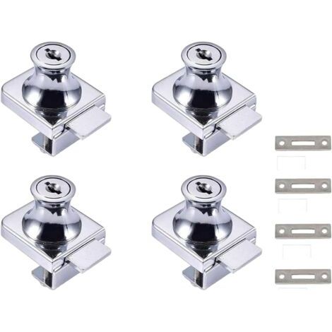 Cerradura para puerta de cristal, cerradura de leva de 4 piezas, cerradura de seguridad para vitrinas y armarios con puertas de cristal de 5-8 mm (0,2-0,31"), no requiere perforación, incluye 8 llaves (1/4)