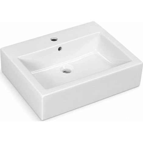 Lavabo da appoggio/sospeso in ceramica bianca con foro rubinetteria modello flora 55 56,5x45x15 cm BARBOTTINA