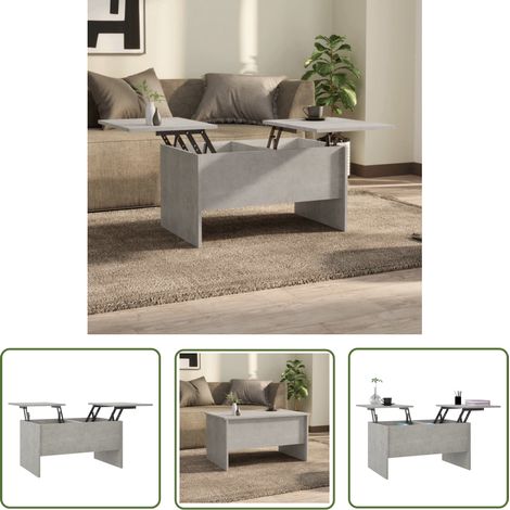The Living Store Table basse gris béton 80x50x42,5 cm bois d'ingénierie - Table Basse Design - Table Basse Industrielle - Meuble TV - Table D'appoint - Table En Bois D'ingénierie (1/5)