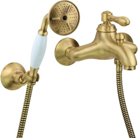 Miscelatore vasca a parete modello retrò colore bronzo completo di set doccia Gattoni Oxford 3100/31VB Bronzo