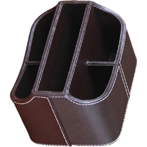 Support de téléphone et de télévision en cuir à 360 degrés avec télécommande, boîte de rangement de bureau et support pour pinceaux de maquillage (1/5)