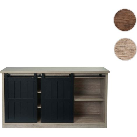 Sideboard HWC-K75 - Highboard étagère armoire - porte coulissante 7 compartiments - aspect bois métal industriel 84x150x40cm - n (1/5)