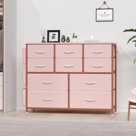 Commode avec 10 Tiroirs en Tissu, Meuble de Rangement à 4 Niveaux, avec Poignées en Métal, Style Industriel,ROSE,9989CM (1/5)
