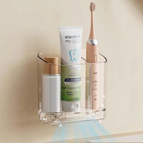 Porte-brosse à dents mural transparent : support amovible avec écoulement pour brosse électrique et dentifrice, séparateur i - petit (1/5)