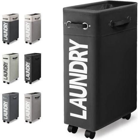 45L Slim Panier à Linge Pliable avec 4 Roues Corbeilles à Linge Mince et Pliant Collecteur de Buanderie Bac à Linge Rectangulaire pour Maison Vêtements Rangement (Noir) (1/5)