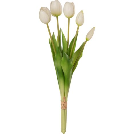 Mazzo 5 tulipani in gomma per decorazione ambienti h 39 cm -Bianco