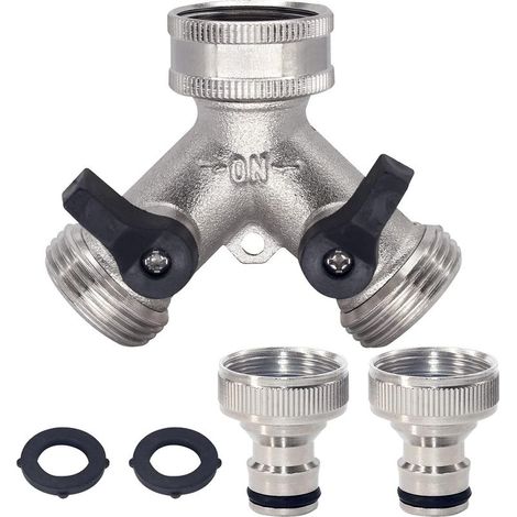Tuyau d'arrosage Splitter, 2 Voies Robinet de Jardin Robinet 3/4" Y Raccord de Tuyau pour Robinet d'extérieur avec connecteurs et rondelles (1/5)