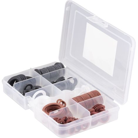 Caja Surtido Juntas de Fibra Caucho PFTE QUICK PLOMBERIE - 85 de Fibra / 80 de Goma / 35 de PTFE x200 unidades (1/3)