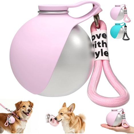 Tragbare Hunde-Trinkflasche (285 ml) – Edelstahlflasche mit faltbarem Silikonnapf – Auslaufsicher, ideal für Hunde und Katzen auf Reisen oder beim Camping (Pink) (1/5)