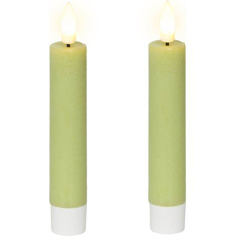 Lumineo LED Indoor Stabkerzen Echtwachs Hellgrün Ø 2,2 cm Höhe 14,5 cm - 2er Pack