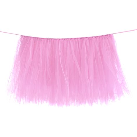 Jupe de table décorative en tulle pour mariages, fêtes d'anniversaire, nappe rose pour liste de mariage (1/4)
