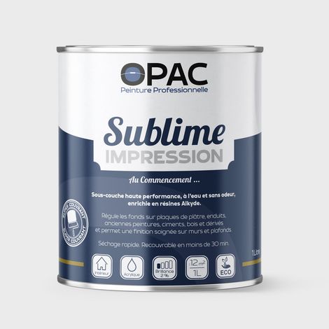 OPAC SUBLIME IMPRESSION - Sous-couche haute performance, à l’eau et sans odeur, résines Alkyde Choix de couleur: Blanc - Conditionnement: 1 Litre (1/2)