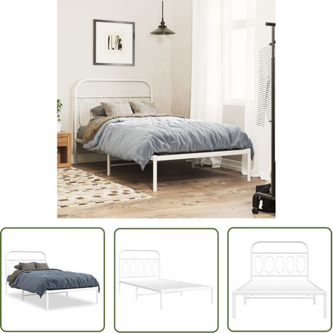 The Living Store Bettgestell mit Kopfteil Metall Weiß 100x190 cm - Metallbettfundament - Stahlbettgestell - Weißes Bettgestell - Singlebett - Bettgestell Mit Kopfteil (1/5)