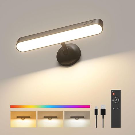 Applique murale avec batterie rechargeable 7500 mAh, applique murale LED pour chambre à coucher, 3 couleurs, lampe murale sans fil, rotation à 360 °, intensité variable, luminosité avec 15 (1/5)