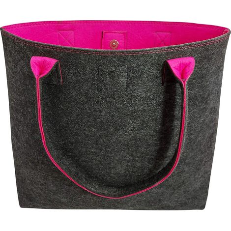 Sac à provisions en feutre, grand sac à provisions refermable avec poignée, panier à provisions, sac de rangement pliable, sac de plage, sac de transport polyvalent, couleur gris/magenta (1/5)