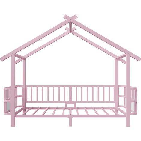 Letto per bambini a casetta in metallo 90 x 200 cm con sponde di sicurezza rosa MODENUIT (1/5)