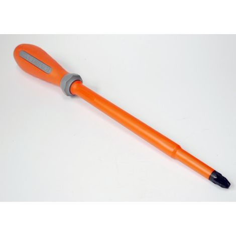 Tournevis cruciforme Pozidrive 10X200mm isolé 1000V manche bi-matière lame décolletée acier PZ4 DERANCOURT