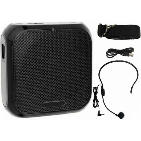 Microphone-casque professionnel noir avec amplificateur vocal filaire pour enseignants - Mini haut-parleur micro-cravate léger, portable et puissant (1/4)