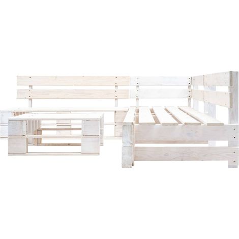 vidaXL Set Divani da Giardino su Pallet 4 pz in Legno Bianco